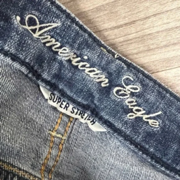 American Eagle Outfitters Skinny Jeans Womens 4 Blue Distressed Stone Wash Denim - Picture 10 of 12
